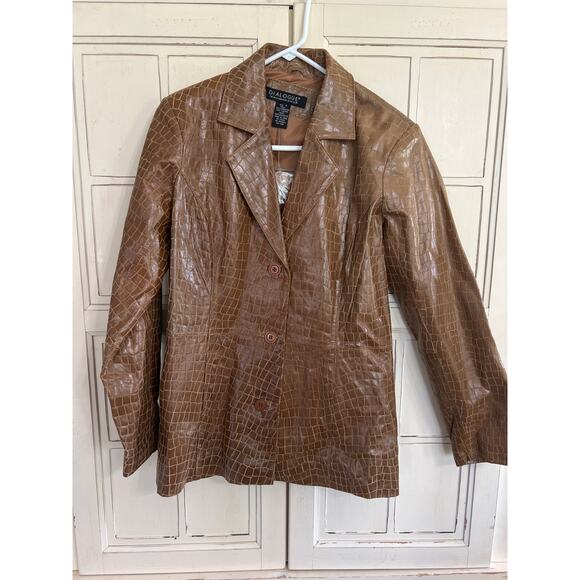 NWOT Dialogue size small brown embossed croc leather jacket - Picture 1 of 3